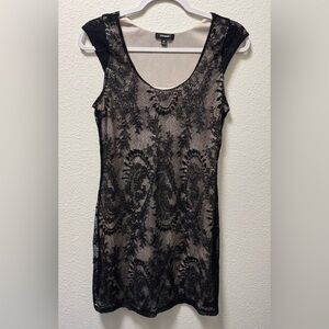 Express Floral Lace Dress Sleeveless Lined Stretch Black Tan Women's Medium